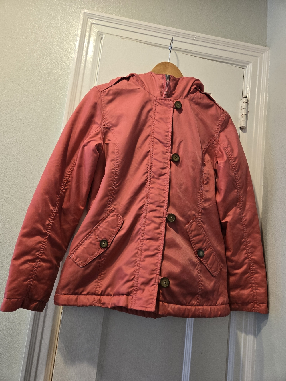 EUC Lands’ End Girl's Size M 10/12 Pink Winter Parka Coat Sherpa Lined With Hood
